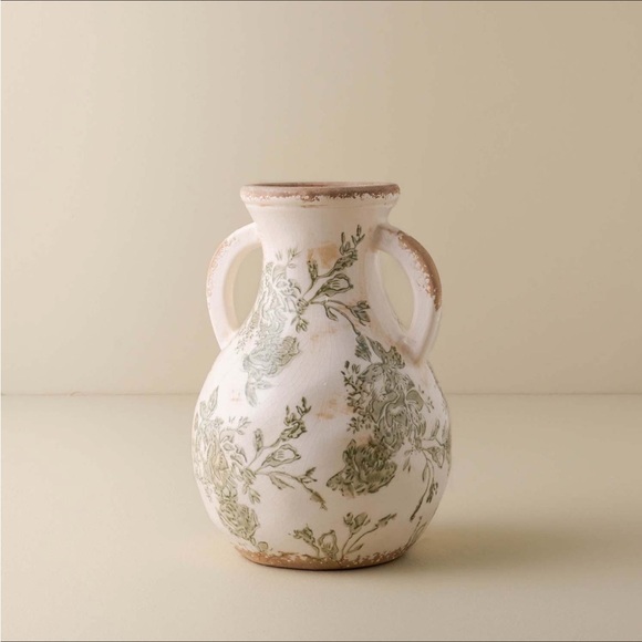 Distressed Floral Vase with Handles - Magnolia - Picture 4 of 11
